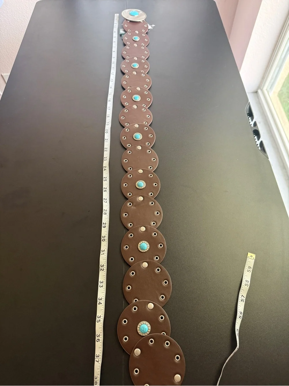Wild Fable Y2K Western Turquoise Concho Disc Belt Brown XS S Boho Cowgirl NWT